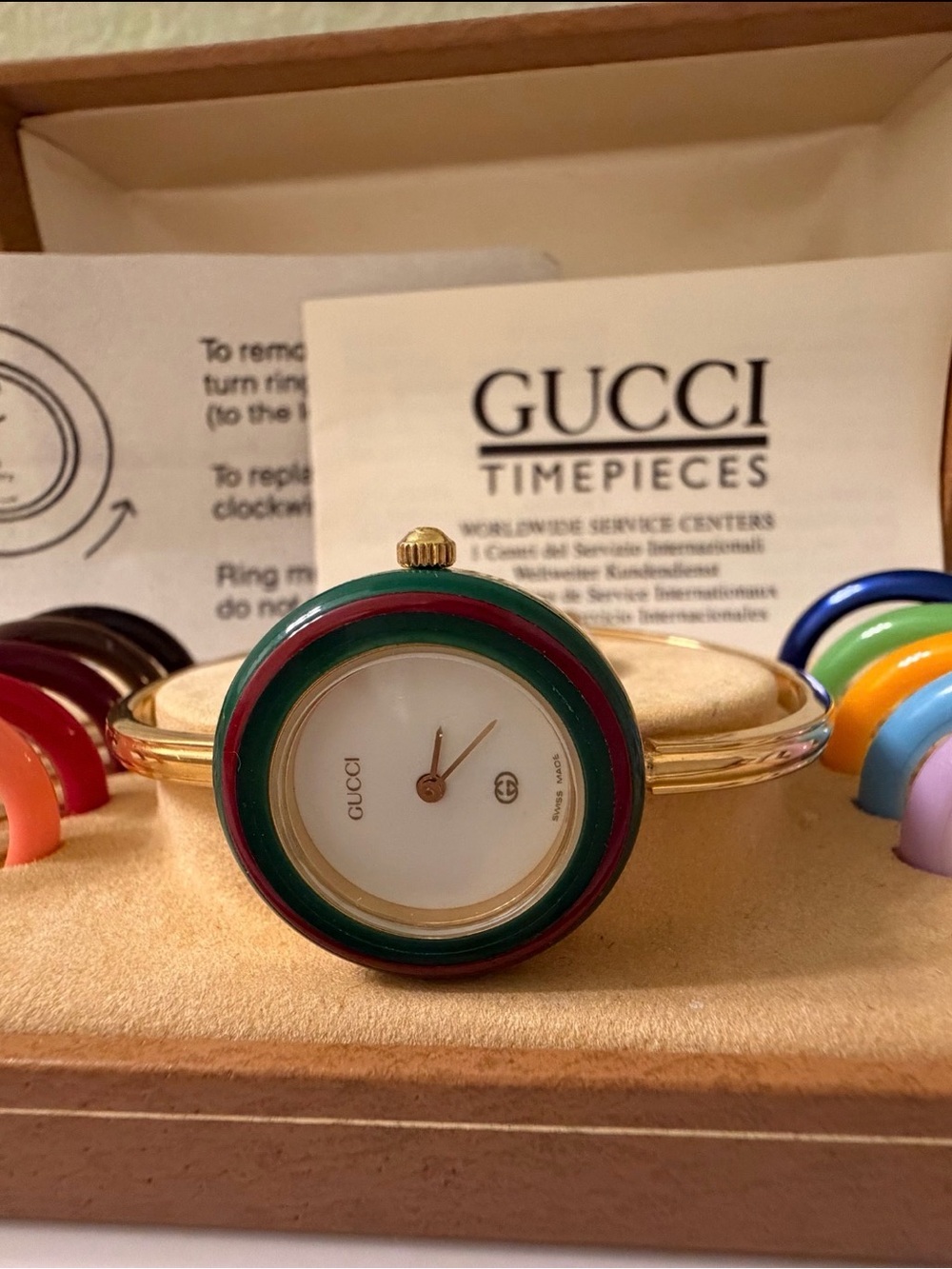 Near Mint~Auth~GUCCI Signature Bezel Bracelet Bangle Watch W/Box/Papers